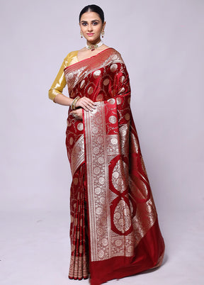 Maroon Banarasi Silk Saree With Blouse Piece