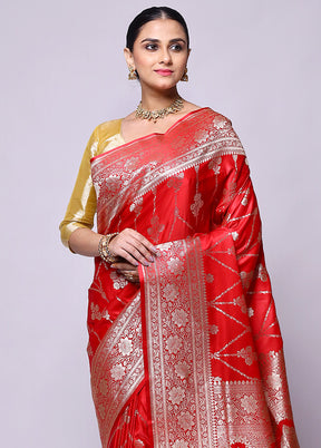 Red Banarasi Silk Saree With Blouse Piece