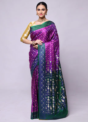 Purple Tanchoi Silk Saree With Blouse Piece