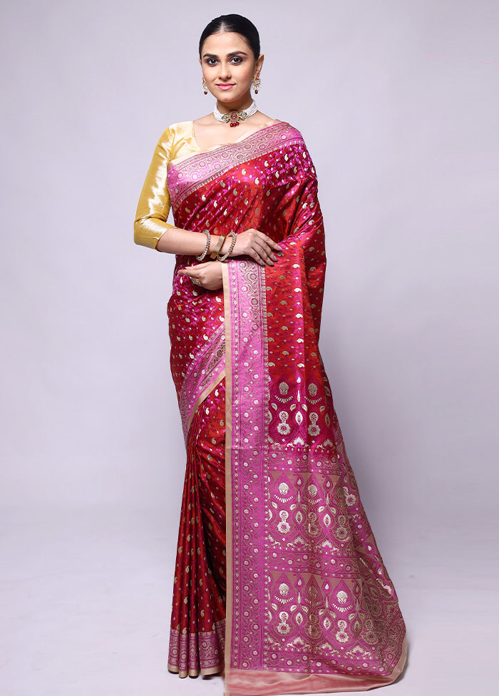 Red Tanchoi Silk Saree With Blouse Piece