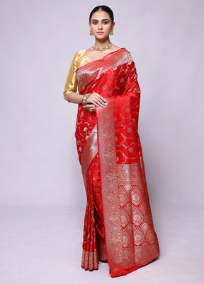 Red Banarasi Silk Saree With Blouse Piece