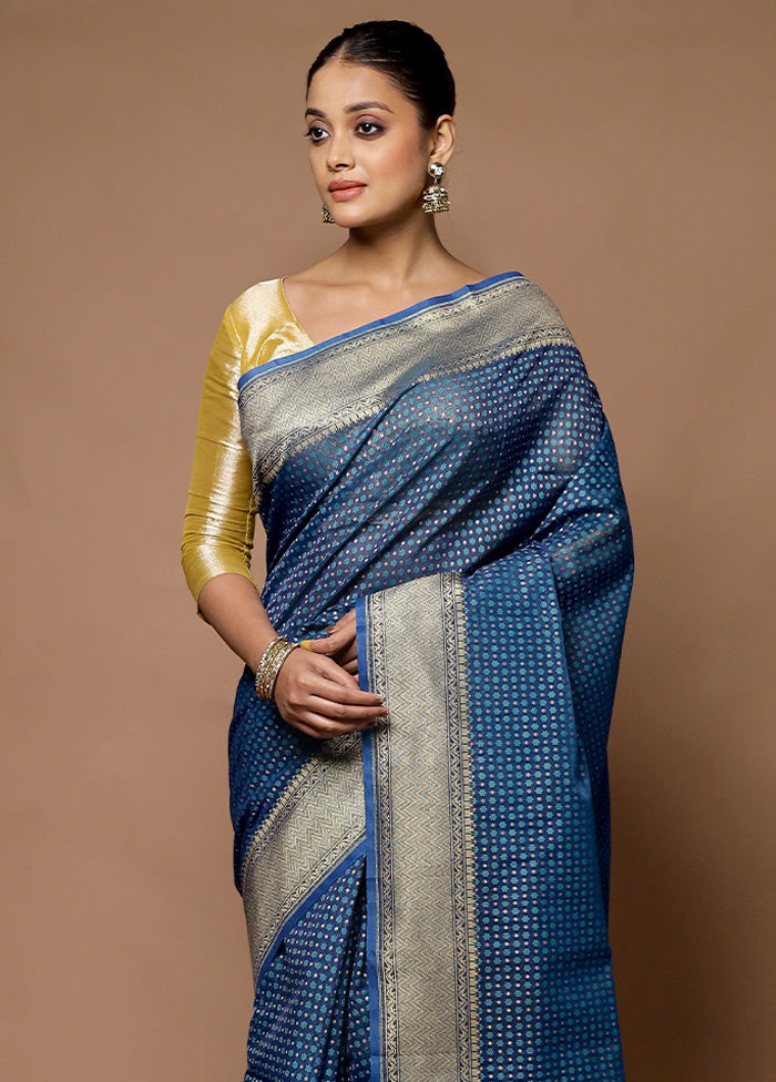 Blue Kora Silk Saree With Blouse Piece