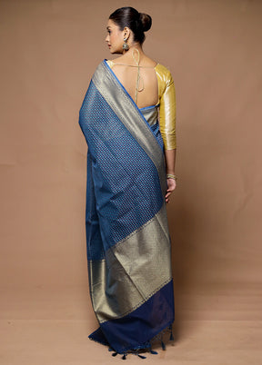 Blue Kora Silk Saree With Blouse Piece