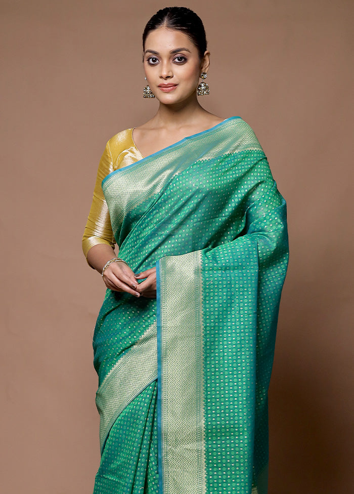 Green Kora Silk Saree With Blouse Piece