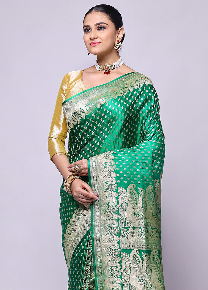 Green Handloom Banarasi Pure Silk Saree With Blouse Piece