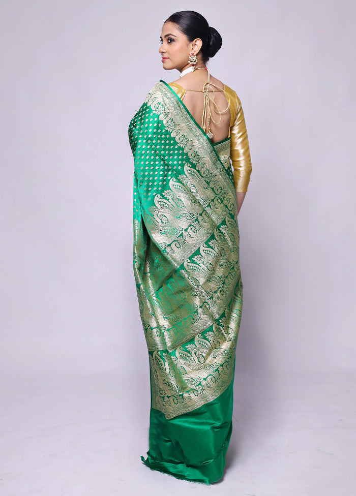 Green Handloom Banarasi Pure Silk Saree With Blouse Piece