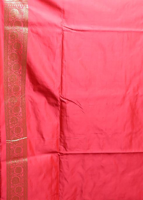 Pink Handloom Banarasi Pure Silk Saree With Blouse Piece