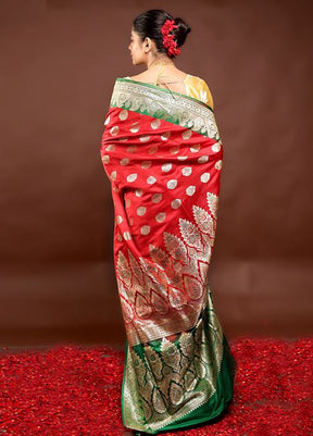 Red Handloom Banarasi Pure Silk Saree With Blouse Piece