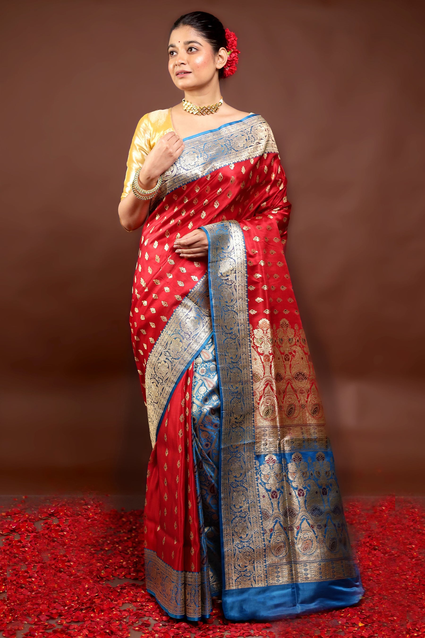 Red Handloom Banarasi Pure Silk Saree With Blouse Piece