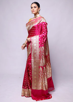 Pink Handloom Banarasi Pure Silk Saree With Blouse Piece