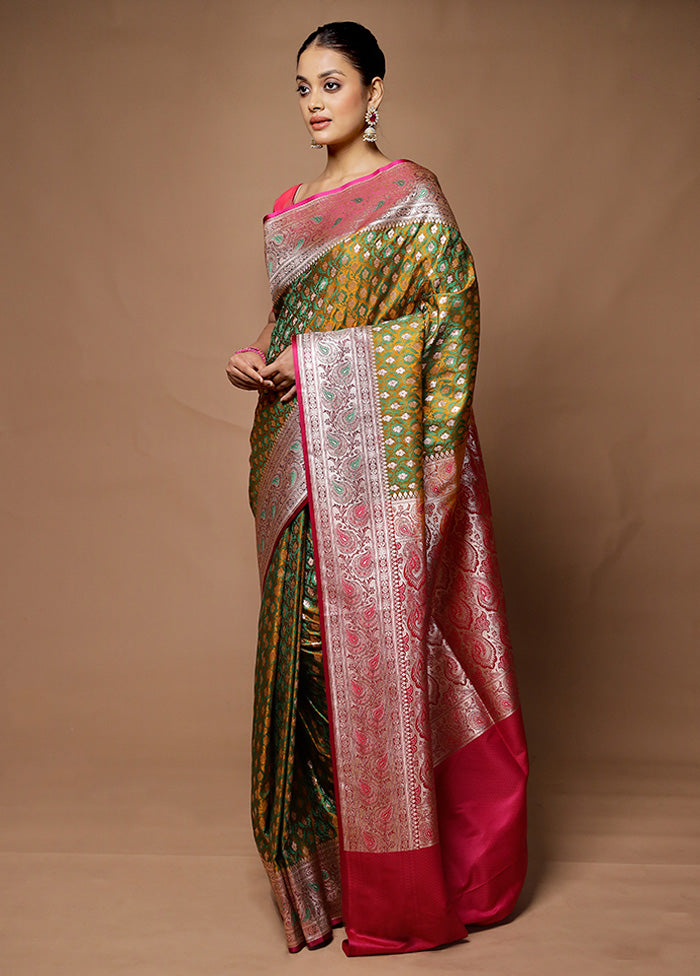 Green Tanchoi Silk Saree With Blouse Piece