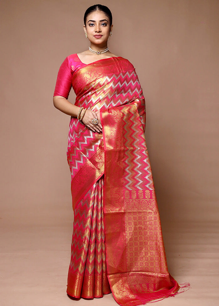 Pink Kanjivaram Silk Saree With Blouse Piece