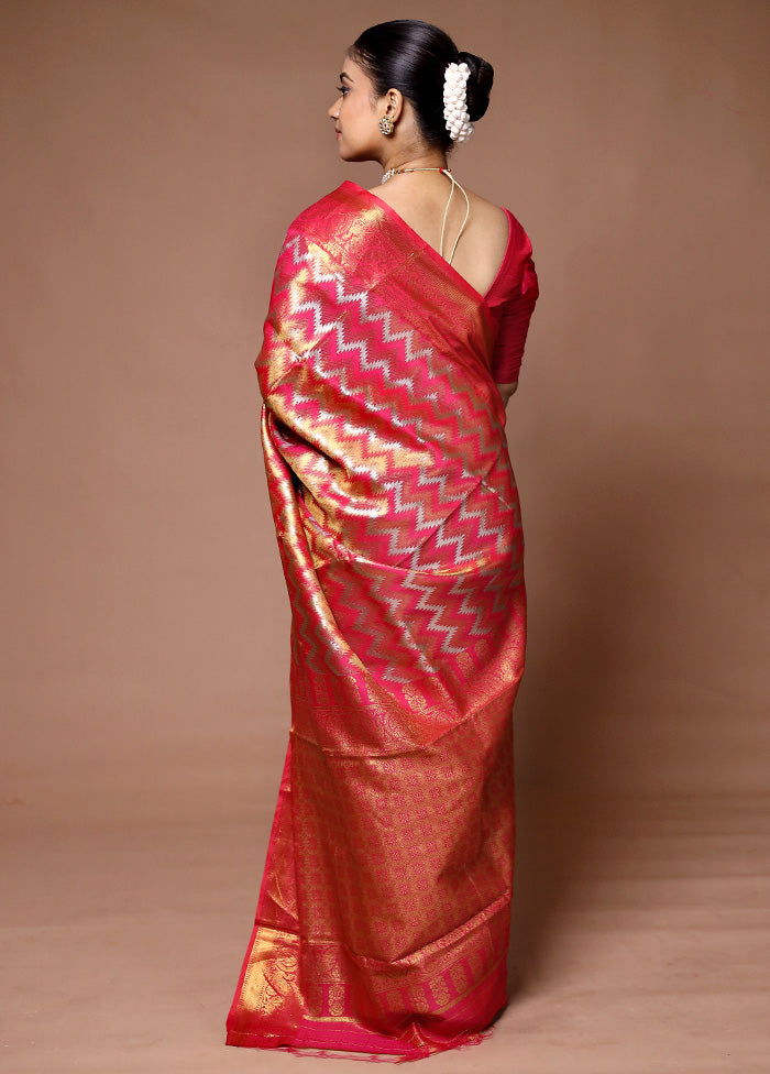 Pink Kanjivaram Silk Saree With Blouse Piece