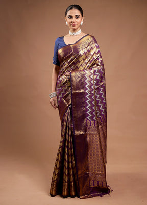 Golden Kanjivaram Silk Saree With Blouse Piece