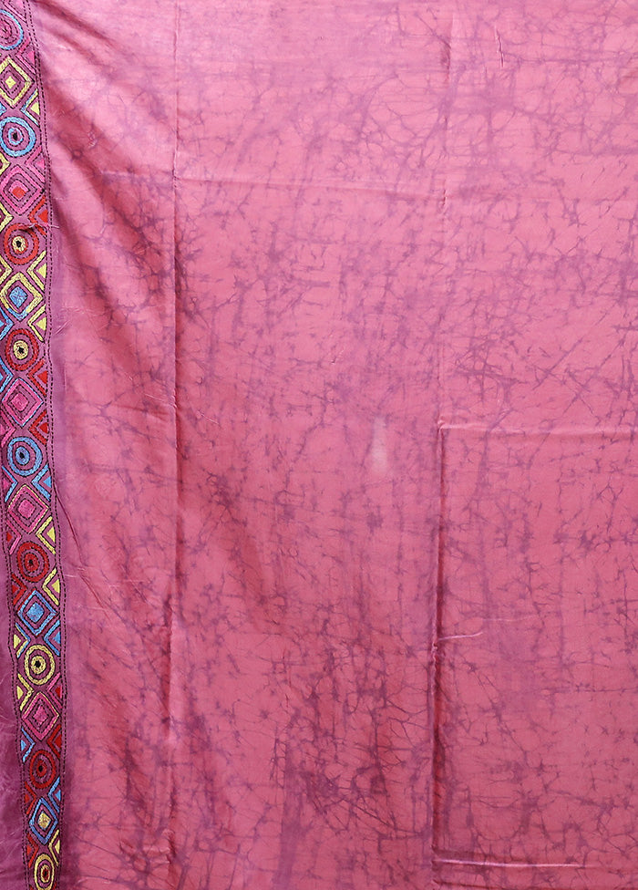 Purple Kantha Stitch Silk Saree With Blouse Piece