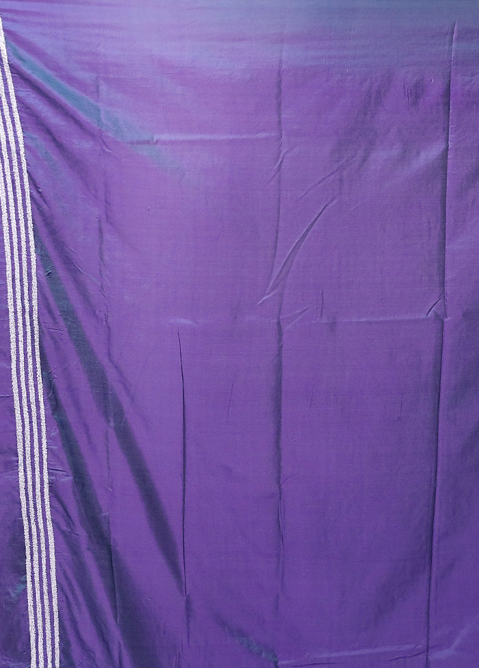 Purple Kantha Stitch Silk Saree With Blouse Piece