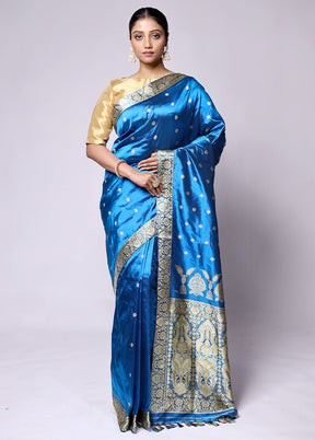 Blue Handloom Assam Pure Silk Saree With Blouse Piece