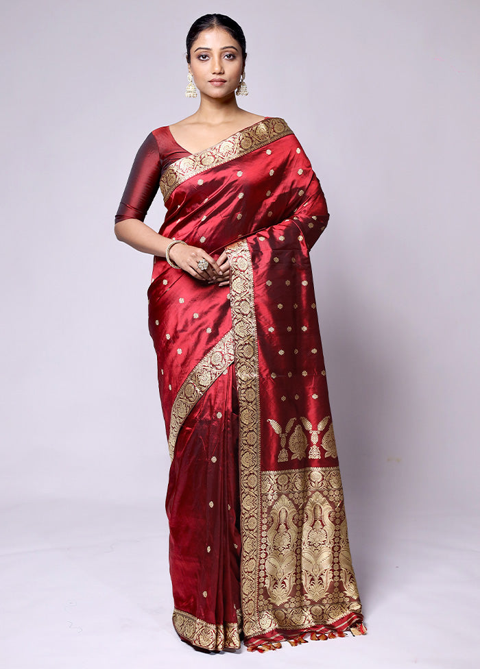 Red Handloom Assam Pure Silk Saree With Blouse Piece