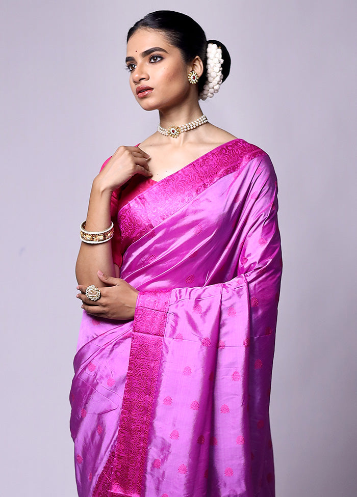 Purple Handloom Assam Pure Silk Saree With Blouse Piece