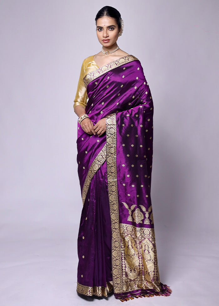 Purple Handloom Assam Pure Silk Saree With Blouse Piece