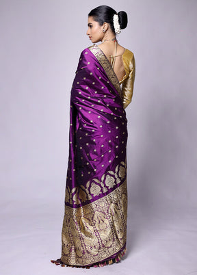 Purple Handloom Assam Pure Silk Saree With Blouse Piece