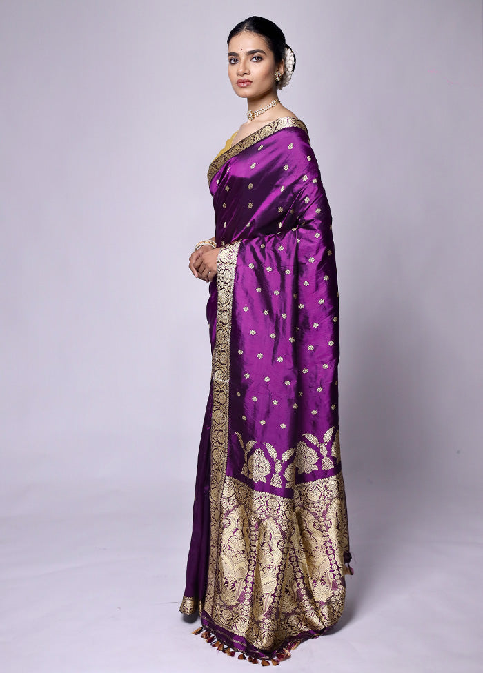 Purple Handloom Assam Pure Silk Saree With Blouse Piece