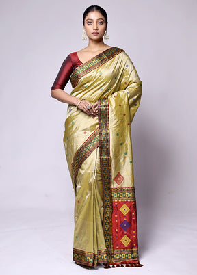 Golden Handloom Assam Pure Silk Saree With Blouse Piece