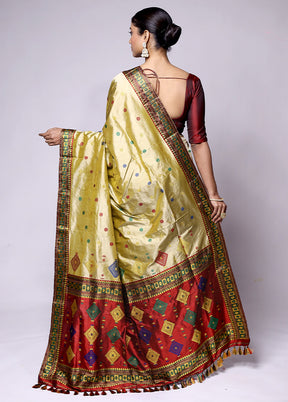 Golden Handloom Assam Pure Silk Saree With Blouse Piece