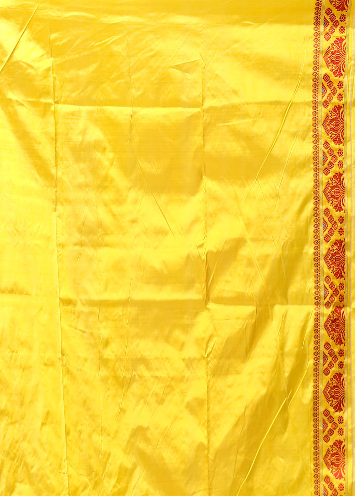 Yellow Handloom Assam Pure Silk Saree With Blouse Piece