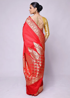 Red Banarasi Silk Saree With Blouse Piece