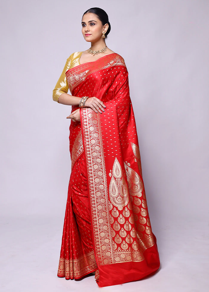 Red Banarasi Silk Saree With Blouse Piece