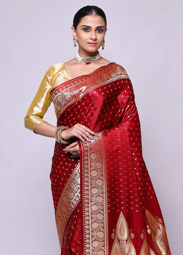 Maroon Banarasi Silk Saree With Blouse Piece