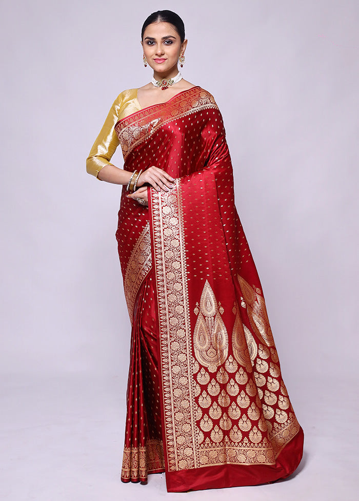 Maroon Banarasi Silk Saree With Blouse Piece