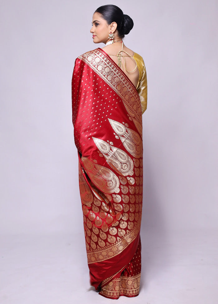 Maroon Banarasi Silk Saree With Blouse Piece