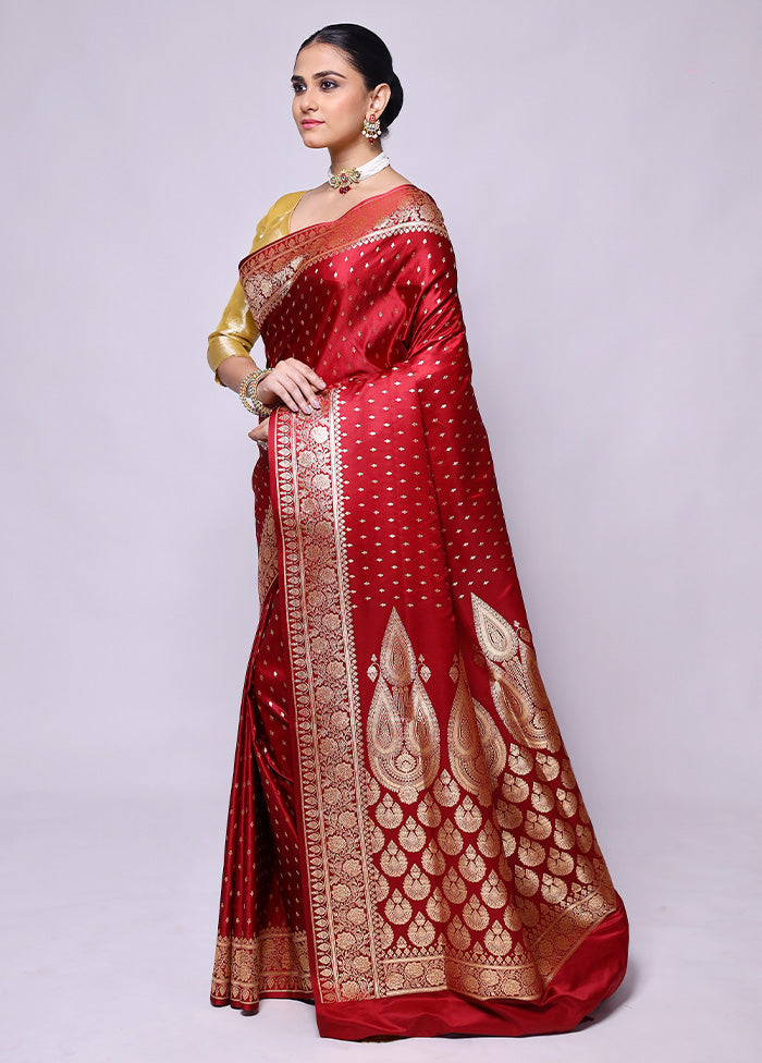 Maroon Banarasi Silk Saree With Blouse Piece