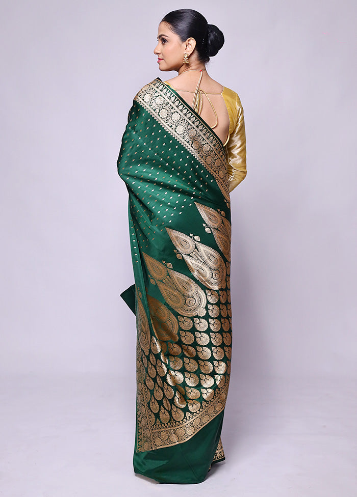 Green Banarasi Silk Saree With Blouse Piece