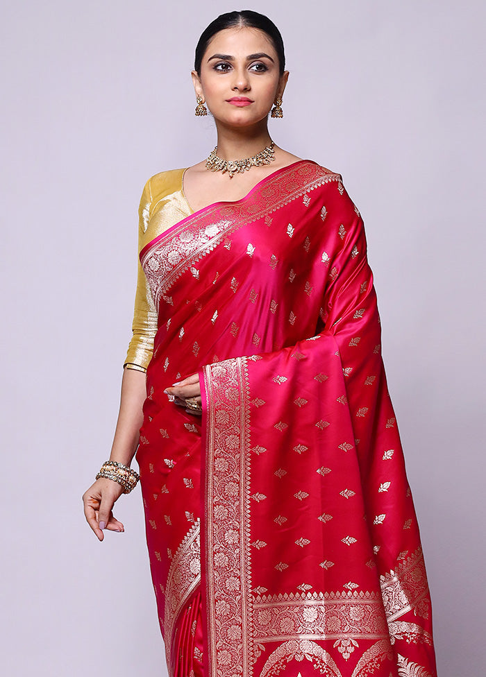 Pink Banarasi Silk Saree With Blouse Piece