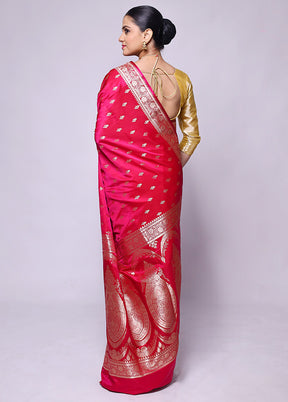 Pink Banarasi Silk Saree With Blouse Piece