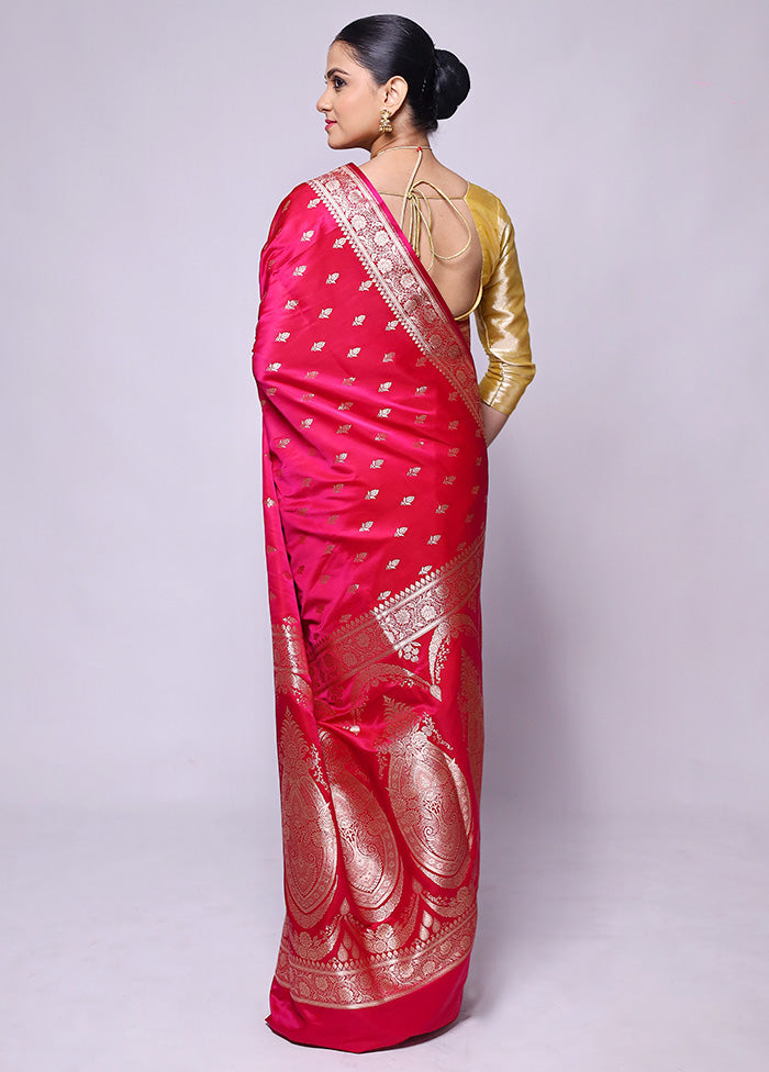 Pink Banarasi Silk Saree With Blouse Piece