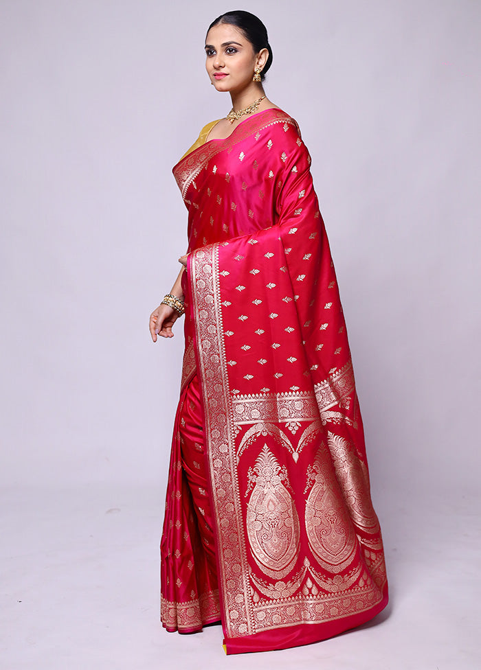 Pink Banarasi Silk Saree With Blouse Piece