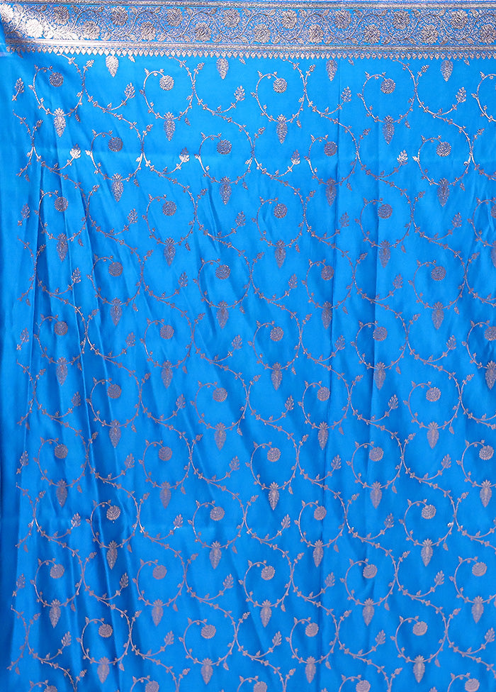 Blue Banarasi Silk Saree With Blouse Piece