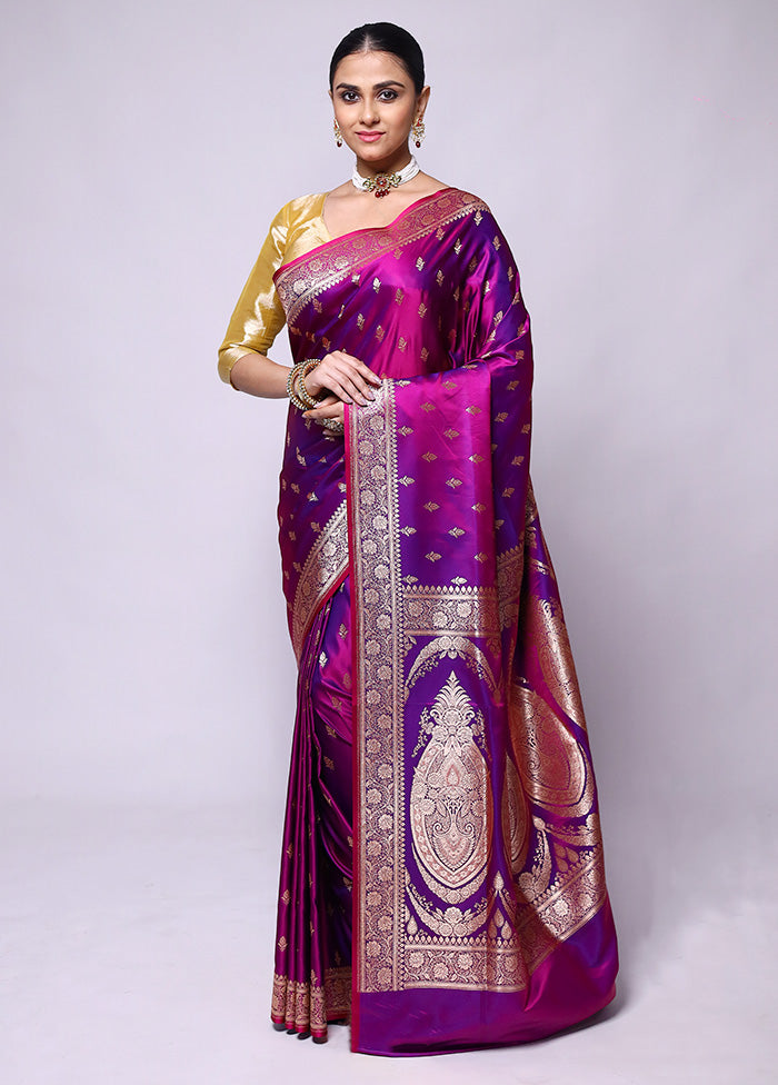 Pink Banarasi Silk Saree With Blouse Piece