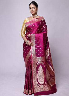 Pink Banarasi Silk Saree With Blouse Piece