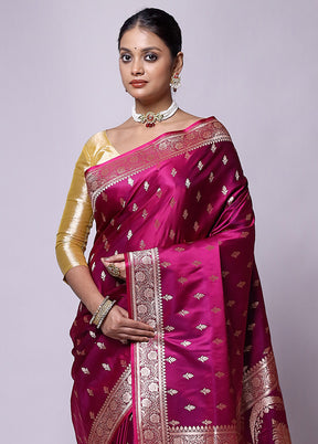 Pink Banarasi Silk Saree With Blouse Piece