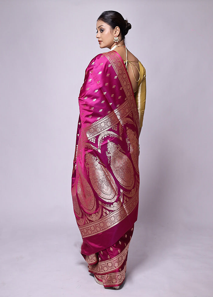 Pink Banarasi Silk Saree With Blouse Piece