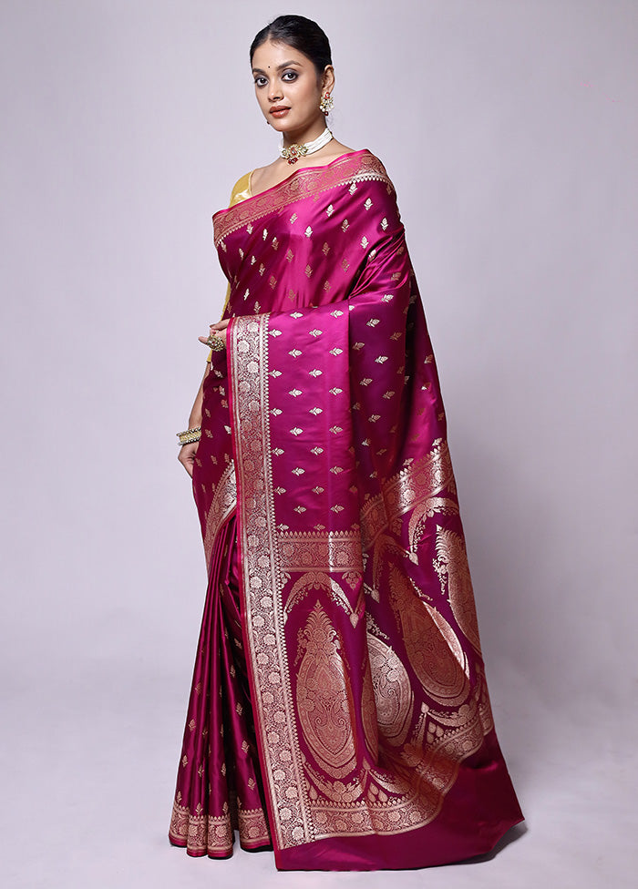 Pink Banarasi Silk Saree With Blouse Piece