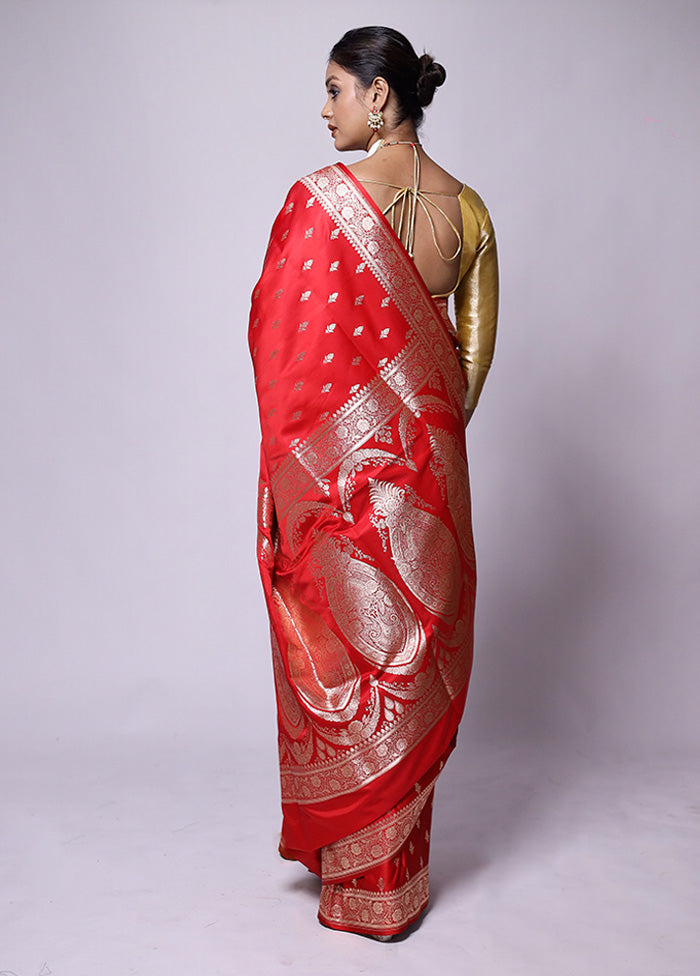 Red Banarasi Silk Saree With Blouse Piece