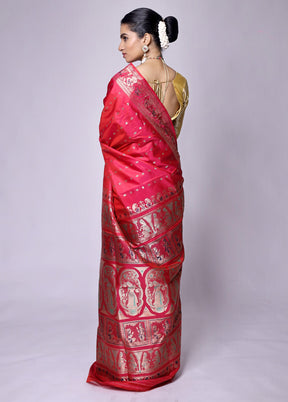 Red Handloom Baluchari Pure Silk Saree With Blouse Piece