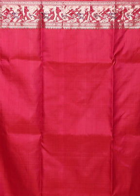 Red Handloom Baluchari Pure Silk Saree With Blouse Piece