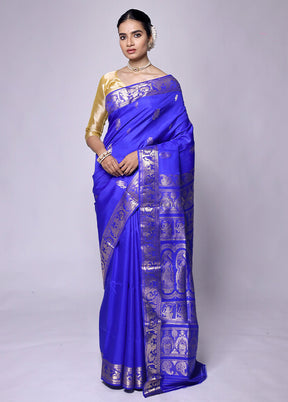 Blue Handloom Baluchari Pure Silk Saree With Blouse Piece